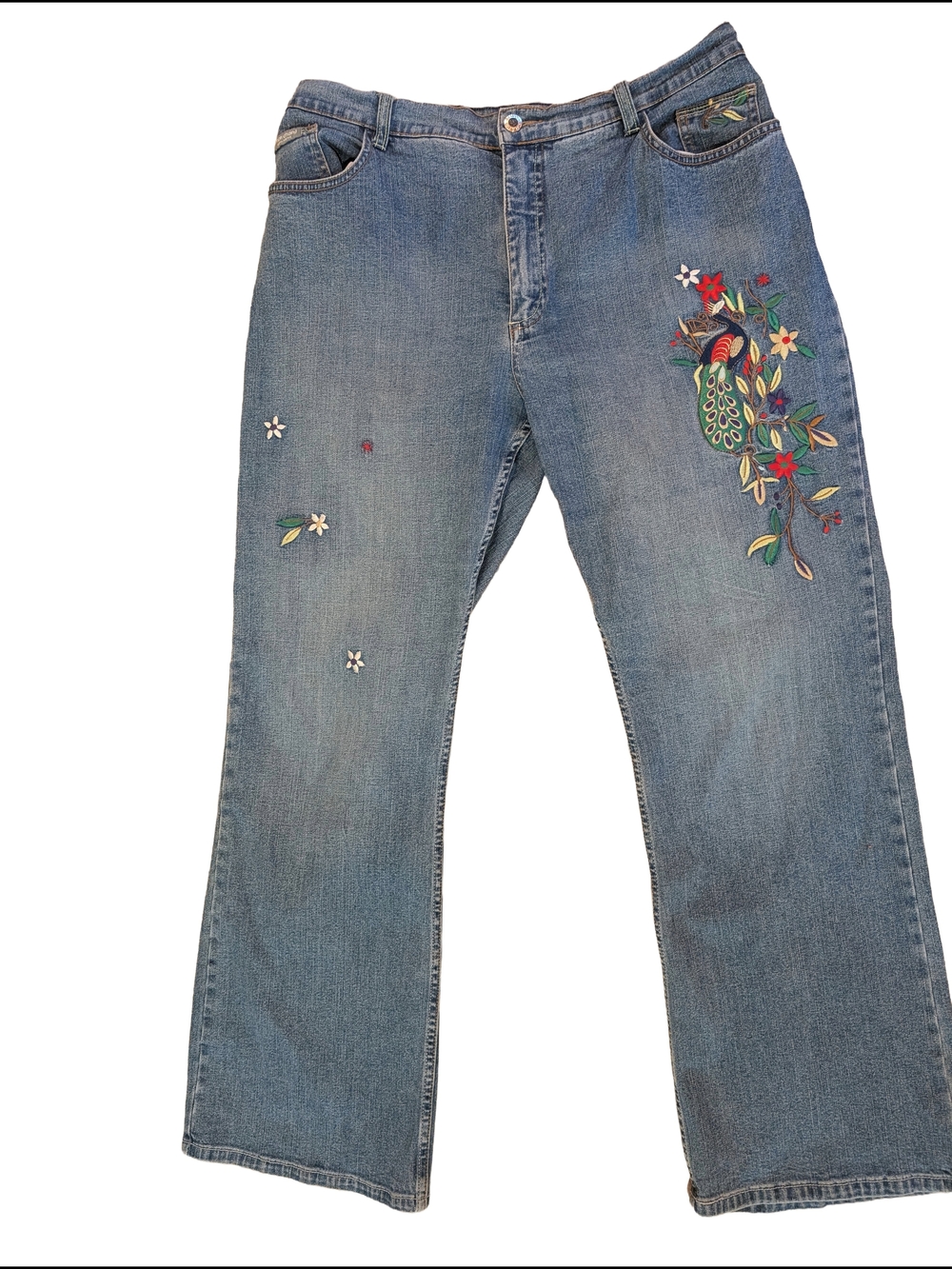 Embroidered Blue Women’s Jeans with Floral & Bird Detail